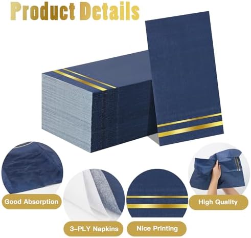 Tamone 100PCS 3-Ply Navy Blue Napkins - Premium Quality Disposable Napkins Soft and Absorbent for Wedding Party Birthday