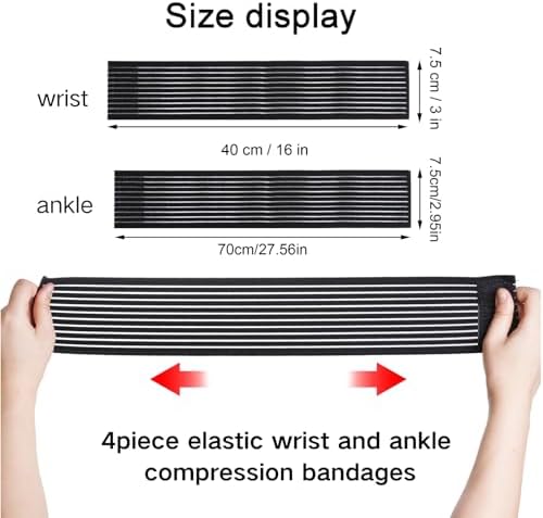 Rbenxia 4 Pieces of Black Elastic Wrist Ankle Compression Bandage Adjustable Wrist Ankle Strap Heel Brace Wraps Breathable Wrist Ankle Band for Stabilising Ligament, Joint Pain, Sport (40＆70 cm)
