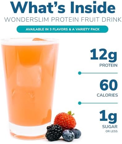 WonderSlim Protein Fruit Drink, Berry Blend, No Fat, Gluten Free, Keto Friendly & Low Carb (7ct)