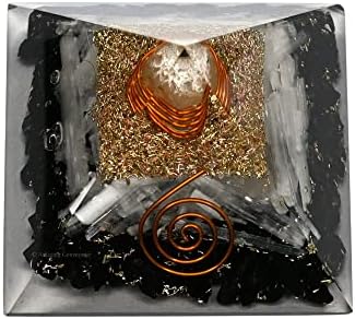 Orgone Pyramid with Black Tourmaline Selenite Crystal and Healing Coil Quartz Point - Natural Healing Stones Orgonite Energy Generator for Yoga Meditation