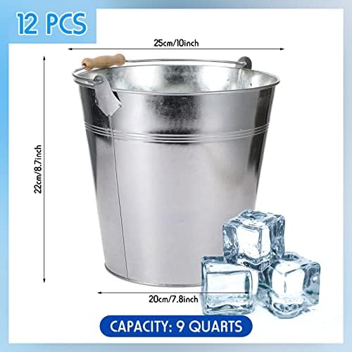 12 Pcs 12 Pcs Large Galvanized Metal Buckets with Handle 10 Inch Heavy Duty Stainless Steel Pails Round Pail for Party Wedding, Crafts, Utensils, Table Centerpieces (Silver)