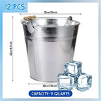 12 Pcs 12 Pcs Large Galvanized Metal Buckets with Handle 10 Inch Heavy Duty Stainless Steel Pails Round Pail for Party Wedding, Crafts, Utensils, Table Centerpieces (Silver)