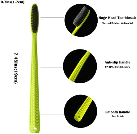 EasyHonor Huge Head Toothbrush, with Medium Soft Britles for Adult. (Charcoal Bristles,8 Packs)