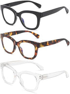 Oversized Reading Glasses for Women,3 Pack Blue Light Blocking Computer Spring hinge Readers+2.50
