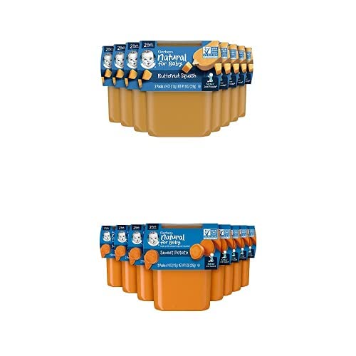 Gerber 2nd Food Baby Food Butternut Squash Puree and Sweet Potato Puree, Natural & Non-GMO, 4 Ounce Tubs, 2-Pack (Pack of 16)
