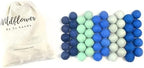 Wildflower by hu hands Blue Wool Felt Balls | 50 Pom Poms Hand Felted in Nepal for Crafts, Garland, Felting, Decor | .8-1 Inch Pompoms | Muslin Bag Included
