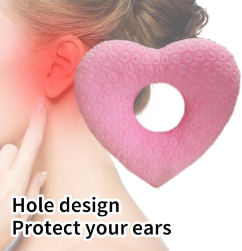 Piercing Pillow for Side Sleepers, Ear Piercing Pillow with Pressure Relief Hypoallergenic Ear Protection Cushion for Sleeping,Aftercare Recovery Heart-Shaped Pillow with Holes for Ear Pain(Pink)