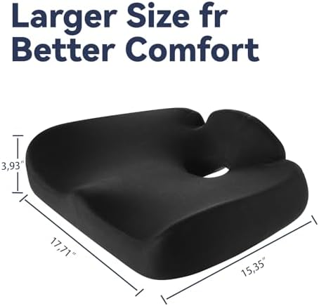 Ergonomic Memory Foam Seat Cushions for Office Chairs –Office Chair Cushion for Coccyx, Tailbone & Pressure Relief –Large Desk Chair Pad for Office, Gaming & Long Sitting,Washable Non-Slip Cover