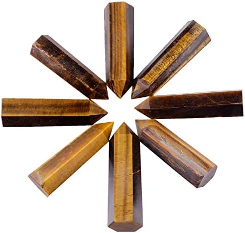 Nupuyai 5pcs Stone Wands for Healing, Rose Quartz Tiger's Eye Stone Fluorite Rock Quartz Lapis Lazuli Natural Crystal Points 1.8-2.1"