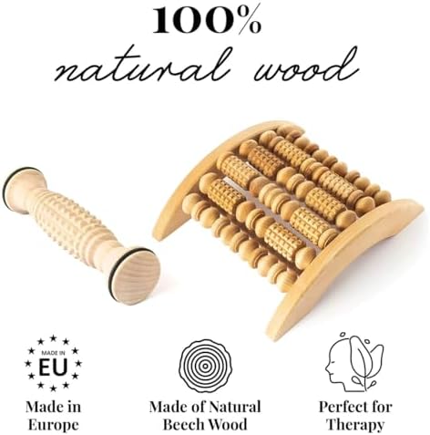 tuuli Accessories - Wooden Foot Massager, Grooved Muscle Roller, Helps Ease Muscle Tension, Supports Blood Circulation, Natural Wood Therapy Massage Tools