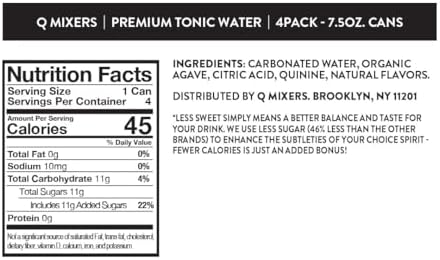 Q TONIC WATER with Real Quinine & Organic Agave - Ideal for Cocktails & Mocktails - Made with Real Ingredients, Perfectly Carbonated & Less Sweet - 45 Calories per Can - 7.5 Fl oz (Pack of 24)