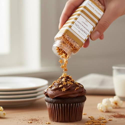 Gold Star Sprinkles Candy 4.4 oz, Star Sprinkles Edible For Cake Decorating, Baking, Ice Cream & More, The Hampton Candy Company