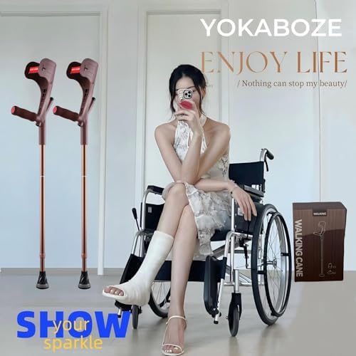 Forearm Crutches for Adults Foldable Knee Patients Mobility aids for Childre and Seniors for with Leg Injury Adjustable Travel Lightweight Walking Stick (Brown Pro)