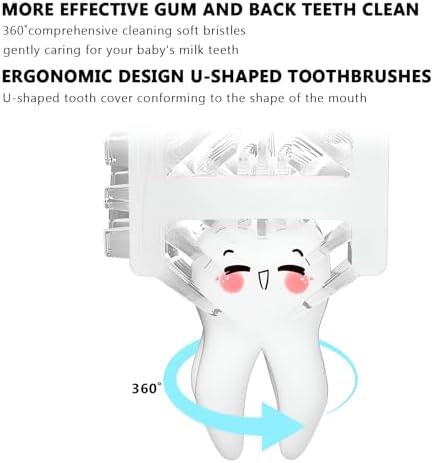Kids Electric Toothbrush U-Shaped Ultrasonic IPX7 Waterproof Design with 2 Brush Head 3 Modes, 360-Degree Full Mouth Cleaning Automatic Children Toothbrush for 2-12 Years Old (Blue, 2-12 Age)