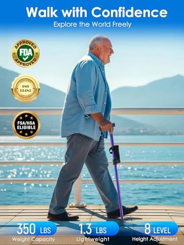 Adjustable Walking Cane for Women & Men for Stability, Self Standing Cane with Second Handle for Standing, 350lbs Heavy Duty Foldable Collapsible Folding Cane, Walking Sticks for Seniors & Adult