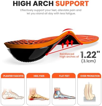Plantar Fasciitis Arch Support Insoles - Welnove Heavy Duty High Arch Inserts Standing All Day, Fatigue Reduce - Orthotic Cushions for Foot Pain, Flat Feet, Heel Spurs, Man & Women, Fit Most Shoes (L)
