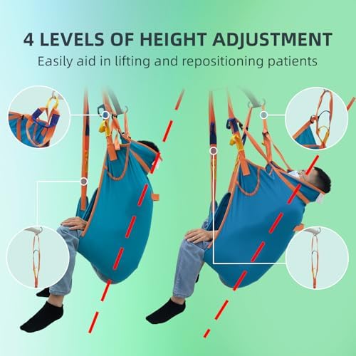 Size L Patient Lift Sling for Home Use, Padded U-Sling with Asjustable Head Support, Universal Patient Lift Sling, Divided Leg Sling for toileting, Transfer Lift Slings, Supports up to 500 lbs