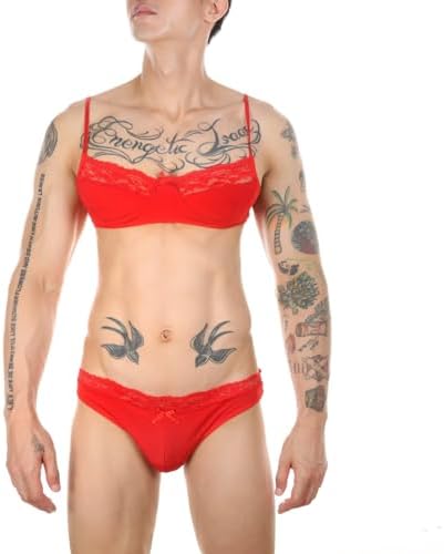 Sissy Lingerie Set for Men Male Lace Floral Bowknot Bra Low Rise Mesh Panties Crossdresser Underwear
