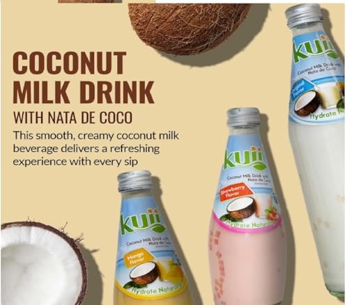 Kuiii Hydrate Naturally Coconut Milk Drink Nata de Coco, Original Flavor - Pack of 8 Bottles, 16.4oz (485ml) Each Refreshing & Creamy Beverage