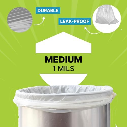 Medium Trash Bags 25x25 Inches, 1 Mil Thick, 100 Count – Durable Leak-Proof Garbage Bags for Kitchen, Office, and Bathroom Bins, 17 Gallon Capacity, Heavy-Duty & Tear-Resistant