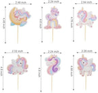 24Pcs Unicorn Cupcake Toppers Rainbow Moon Cloud Birthday Party Supplies Cute Unicorn Cupcake Picks for Girls Baby Birthday Party Decorations