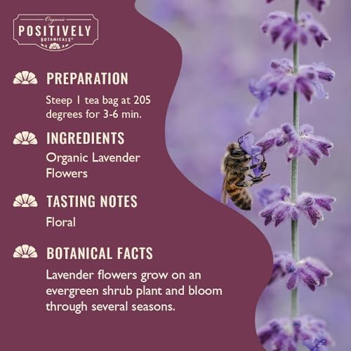 Organic Positively Botanicals Company, Lavender Herbal Tea Bags, 20 Count