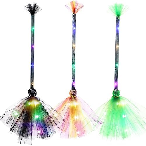Lighted Witch Broom with LED Lights Halloween Witches Broomsticks Props Costume Accessories for Decoration
