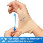 VELPEAU Elastic Thumb Wrist Support Brace (Pack of 2), Splashproof Compression Sleeve for Arthritis Pain, Tendonitis, Sprains, Sports, Splint Liner, Fits Left & Right Hands (Long Version - Khaki, Medium)