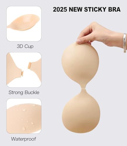 MITALOO Seamless Adhesive Bra Sticky Strapless Invisible Push up Bras Silicone Backless Nipple Cover for Women