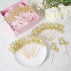 24pcs Oh Baby Cupcake Toppers, Glitter Cake Picks for Boy or Girl Theme Baby Shower - Gold Decorations for Kids Birthday Party Supplies