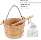 Sauna Bucket with Ladle Handmade Wooden Sauna Bucket Sauna Spa Accessory - 5 Liter (1.3 Gallon) Sauna Bucket with Felt Sauna Hat and Sauna Seat Pad