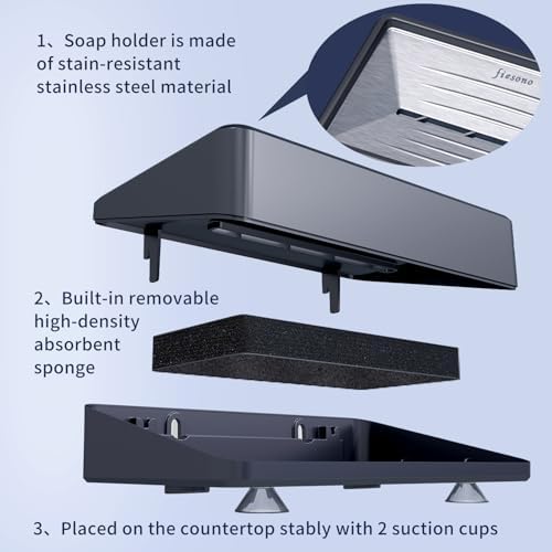 Soap Dish Tray with Drain, Stainless Steel Soap Bar Holder for Bathroom Shower Kitchen Sink, Double Layer Draining Soap Container Box with Suction Cups