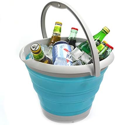 SAMMART Set of 2-10L (2.64Gallon) Collapsible Fishing Bucket - Foldable Round Tub - Portable Plastic Water Pail - Space Saving Outdoor Waterpot - Trunk Organizer (2, Pink + Bright Blue)