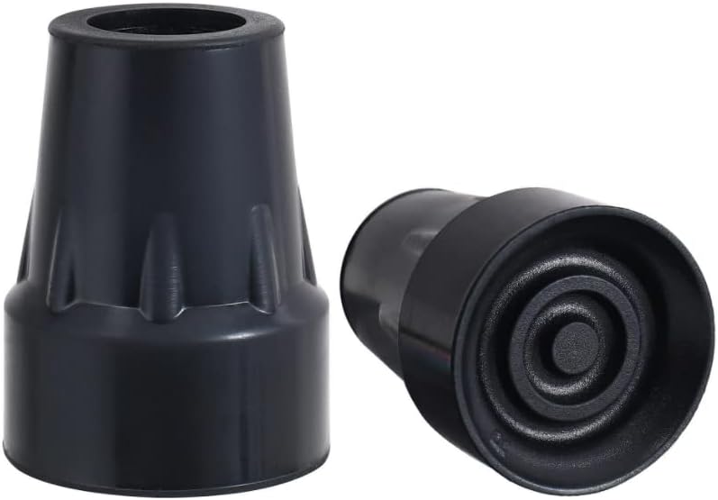 Cane Tip 1 Inch Heavy Duty Walking Rubber Cane Tips Replacement, Black, 1 Pair