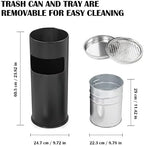 Trash Can Outdoor Waste Container Round Stainless Steel Trash Can with Removable Inner Bucket for Disposal Commercial Waste Container 9.8 x 24-Black