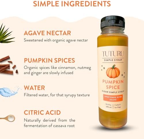 Pumpkin Spice Agave Simple Syrup for Coffee, Cocktails, Matcha - Sweetened with Agave Nectar - Infused with Real Pumpkin Spices - 13.5 oz