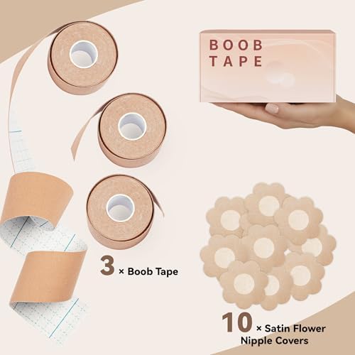 3 Pcs Boob Tape for Breast Lift - BoobTape with 10 Pcs Pastie,Body Tape for Women Invisible Breast Bra Tape
