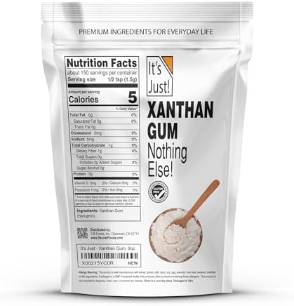 It's Just - Xanthan Gum, 8oz, Batch Tested Gluten Free, Keto Baking, Non-GMO, Thickener for Sauces, Soups, Dressings, Packaged in USA