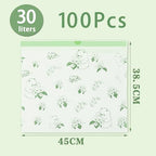 100 Count Drawstring Garbage Bags Per Roll, Extra-Strong Unscented Thicken Green Trash Bags with Teddy Bear Pattern, Disposable Leak Proof Easy-Dispense Roll for Kitchen Household Use