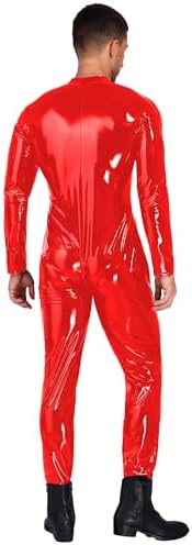 Hedmy Men's Shiny Metallic PVC Leather Full Body Zentai Zipper Catsuit Clubwear Jumpsuit Bodysuit