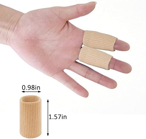 20 Pcs Finger Splints, Finger Sleeves Protectors Finger Brace Sport Finger Compression Sleeve Support Elastic Thumb Sleeves for Relieving Pain Arthritis Trigger Finger(Black+Skin Tone)