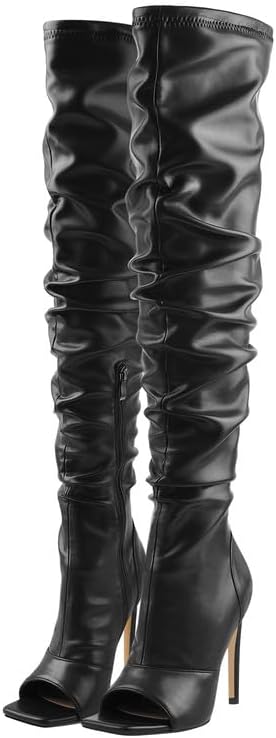 LISHAN Women's Stiletto Heel Zipper Knee/Thigh High Boots Peep/Close Toe Pull on Long Boots