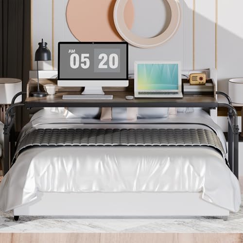 Overbed Table with Wheels, Queen Size Over Bed Desk with Adjustable Height & Length, Over The Bed Rolling Recliner Computer Desk, Mobile Laptop Cart for Bedroom, Living Room, Office, Hospital (47")