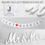 Engraved Mr and Mrs Champagne Flutes with Wooden Sign Set,Toasting Glasses for Bride and Groom,Wedding Cake Knife and Server Set with Just Married Banner for Reception and Ceremony