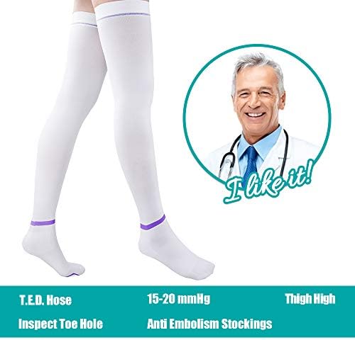 T.E.D. Anti Embolism Stockings Thigh High Knee High for Women Men, 15-20 mmHg Compression TED Hose with Inspect Toe Hole