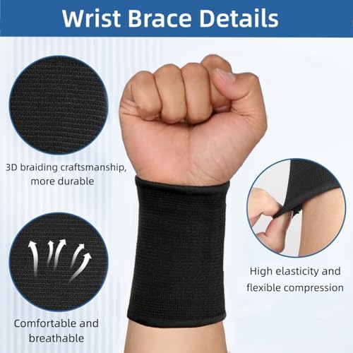 Wrist Compression Sleeve, Elastic Wrist Support Sleeve Wrist Braces, Carpal Tunnel Support Sleeve, for Women and Men Sport Fitness Workout (1, Black)