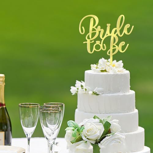 Mirror acrylic Bride to Be Cake Topper - Bridal Shower Cake Topper,for Wedding Shower;Engagement;Bachelorette;Hen Party Decorations (gold)