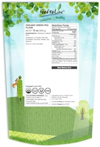 Food to Live Organic Green Pea Flour, 12 Ounces – Non-GMO, Finely Ground, Pure, Raw, Keto, Nutritious Vegan Powder in Bulk. Good Source of Protein & Fiber. Great for Baking, Pizza and Home-Made Pasta