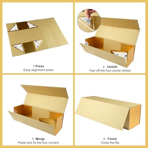 LumyHavver GOLD Matte Texture Wine Gift Box with Magnetic Closure, 12.8 x 3.8 x 3.8 inches, for Wine