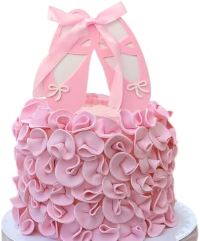 Ballet Cake Topper Ballet Shoes Birthday Decoration with Acrylic Ballet Shoes Pink Bow for Birthday Party